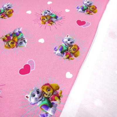 Fabric cotton jersey license print Paw Patrol hearts pink colorful children's fabric dress fabric