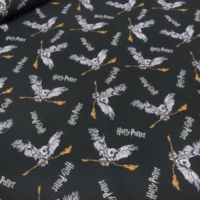 Stoff Baumwolle Jersey Lizenzdruck Harry Potter Eule Hedwig anthrazit braun weiß Kinderstoff Kleiderstoff