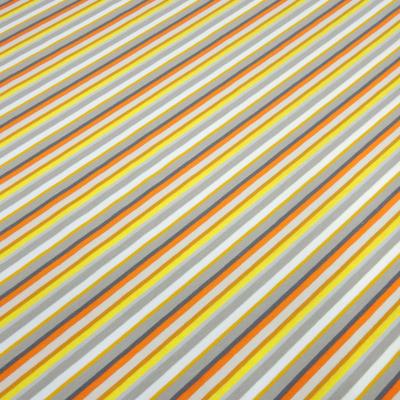 Stoff Baumwolle Jersey mit bunten Streifen Design gelb orange weiß grau taupé bunt gestreift Kleiderstoff Kinderstoff