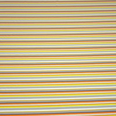 Stoff Baumwolle Jersey mit bunten Streifen Design gelb orange weiß grau taupé bunt gestreift Kleiderstoff Kinderstoff