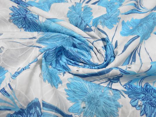 Fabric cotton perforated embroidery with floral pattern design white turquoise blue dress fabric blouse fabric