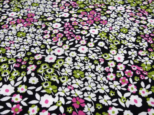 Stoff Viskose Blusenstoff mit Blumen Streublumen Design weiß schwarz grün rosa Kleiderstoff
