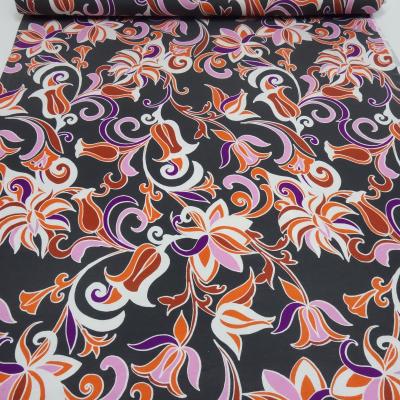 Stoff Viskose Jersey Blumenmuster Design grau orange lila rosa weiß Kleiderstoff
