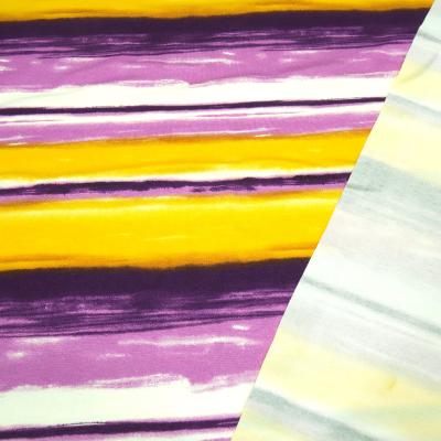 Fabric viscose jersey with colorful stripe design yellow purple lilac white striped dress fabric children's fabric