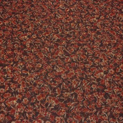 Fabric chiffon lurex blouse fabric with floral pattern design bordeaux copper-rust beige dress fabric