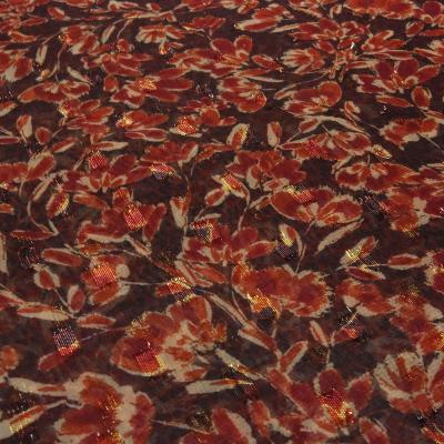 Fabric chiffon lurex blouse fabric with floral pattern design bordeaux copper-rust beige dress fabric