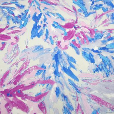 Stoff Baumwolle Satin Stretch Blumenmuster Design weiß blau pink rosa Kleiderstoff Hosenstoff Kostümstoff
