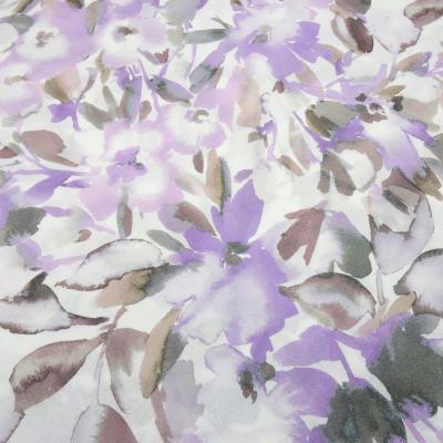 Fabric viscose linen voile blouse fabric with flower blossom design white lilac gray beige brown dress fabric