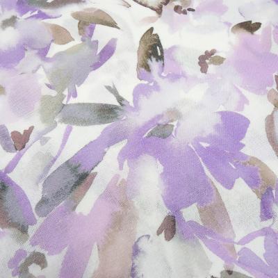 Fabric viscose linen voile blouse fabric with flower blossom design white lilac gray beige brown dress fabric