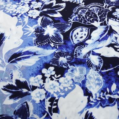 Fabric viscose blouse fabric with flower blossom design blue white royal blue navy dress fabric