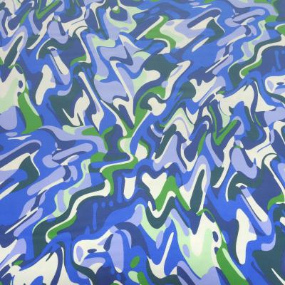 Stoff Baumwolle Jersey mit abstrakten grafischen Design hellblau blau grün cremeweiß Kleiderstoff Kinderstoff