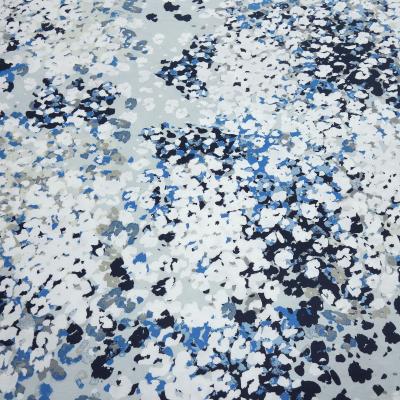 Stoff Viskose Jersey mit abstrakten Design weiß grau blau marine Kleiderstoff Kinderstoff
