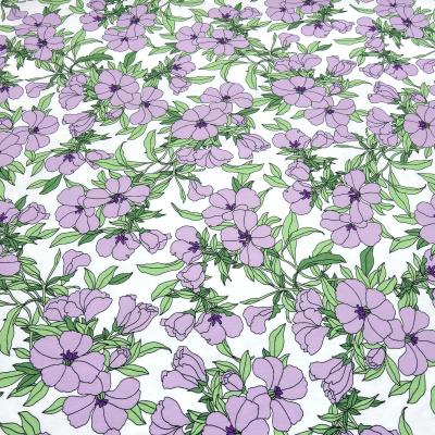 Fabric viscose jersey with floral pattern tendrils blossom design white lilac green dress fabric children's fabric