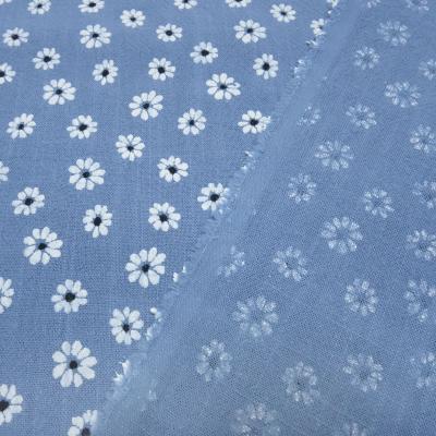 Fabric vintage cotton with flowers blossoms scattered flower design jeans blue white dress fabric blouse fabric decorative fabric