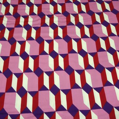 Stoff Viskose Satin mit grafischen retro Design rosa rot lila cremeweiß Blusenstoff Kleiderstoff Kinderstoff