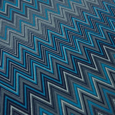 Fabric jacquard jersey zig zag design turquoise navy gray white dress fabric children's fabric