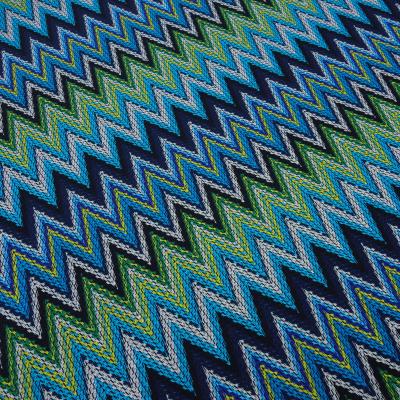 Fabric knitted jersey zig zag design turquoise navy blue white yellow green colorful dress fabric children's fabric