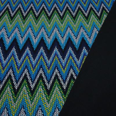 Fabric knitted jersey zig zag design turquoise navy blue white yellow green colorful dress fabric children's fabric