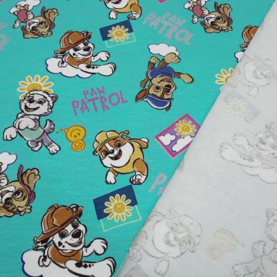 Stoff Baumwolle Jersey Lizenzdruck Paw Patrol 2 türkis braun weiß gelb bunt Kinderstoff Kleiderstoff