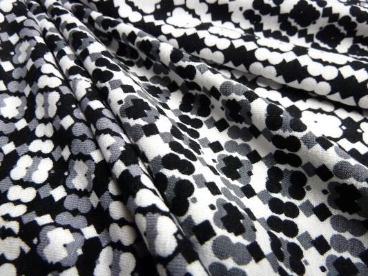 Stoffreststück 42 cm x 150 cm Jersey Patchwork Abstrakt Druck schwarz grau weiß Kleiderstoff​