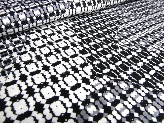 Stoffreststück 42 cm x 150 cm Jersey Patchwork Abstrakt Druck schwarz grau weiß Kleiderstoff​