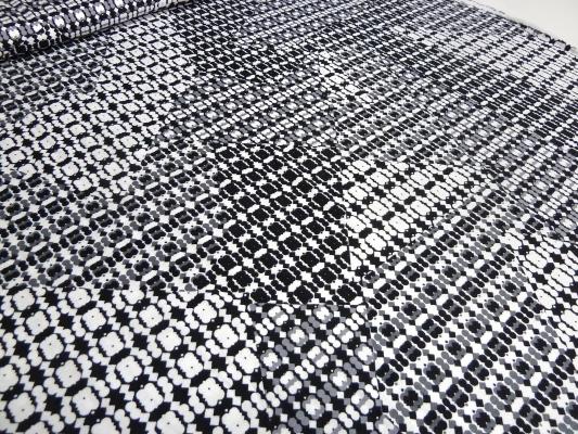 Stoffreststück 42 cm x 150 cm Jersey Patchwork Abstrakt Druck schwarz grau weiß Kleiderstoff​