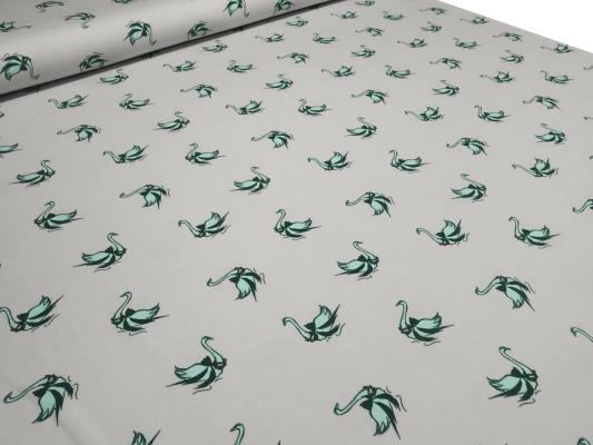 Fabric cotton jersey swan birds gray mint green white dress fabric