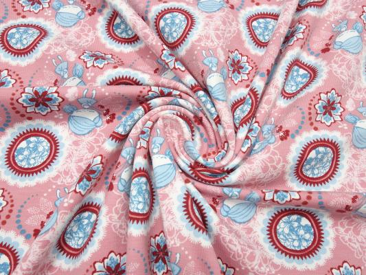 Stoff Baumwolle Jersey Blumenmuster Mädchen Ornamente rosa hellblau weiß rot Tante Ema Kleiderstoff Kinderstoff​