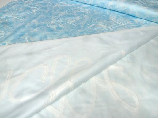 Stoff Ital. Baumwoll Stretch Bändchen Bestickung metallic blau weiß Kleiderstoff Jackenstoff Kostümstoff