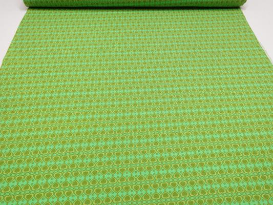 Stoff Baumwolle Jersey mit Herzen Pünktchen Design in grün kiwi oliv Kleiderstoff Kinderstoff
