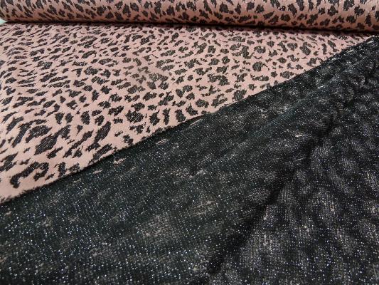 Fabric knitted fabric jacquard leopard design old pink black silver lurex dress fabric