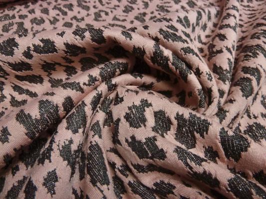 Fabric knitted fabric jacquard leopard design old pink black silver lurex dress fabric