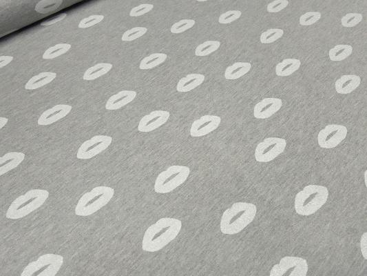 Stoff Sweatshirtstoff French Terry Glitzer Lips Lippen Design hellgrau melange weiß silber Kleiderstoff