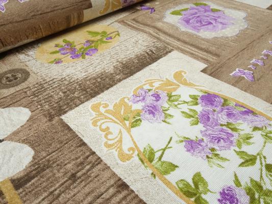 Stoff Dekostoff Taschenstoff Tischdeckenstoff Patchwork Holz Blumen Herzen Design braun beige flieder grün bunt