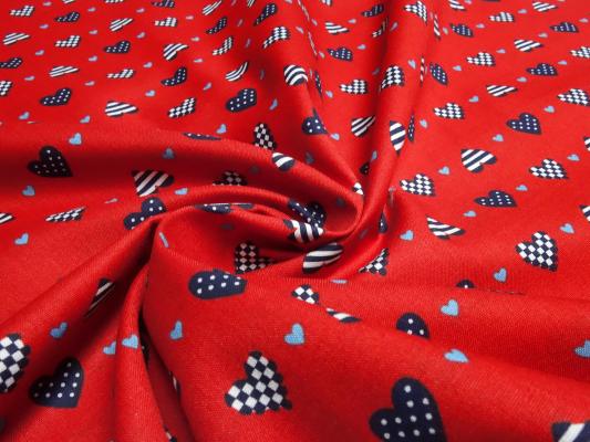 Stoff Baumwolle Popeline Herzen Herzchen Design rot schwarz weiß grau Blusenstoff Kleiderstoff Dekostoff Kinderstoff
