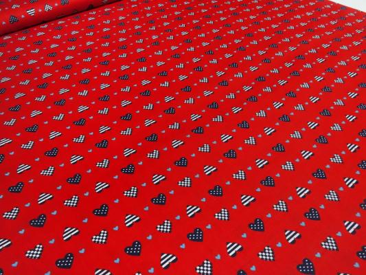 Stoff Baumwolle Popeline Herzen Herzchen Design rot schwarz weiß grau Blusenstoff Kleiderstoff Dekostoff Kinderstoff