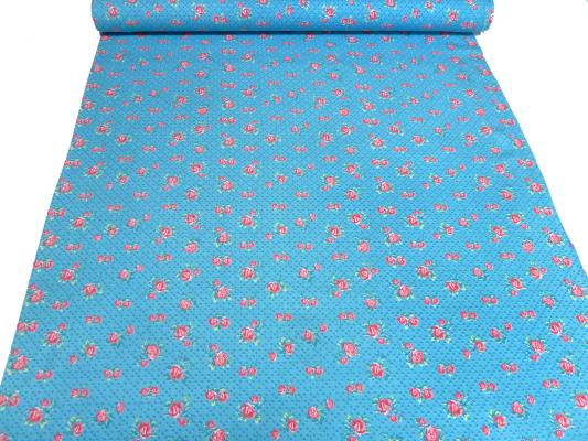 Fabric cotton jersey flowers roses dots design turquoise blue pink red green colorful dress fabric children's fabric