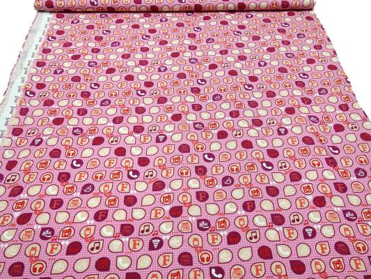 Stoff Baumwolle Jersey Social Media Noten Computer Web Design rosa pink beige rot Kleiderstoff Kinderstoff