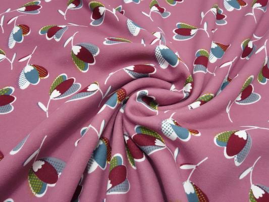 Stoff Alpenfleece Sweatshirtstoff mit retro vintage Blumendesign rosa weiß rot gelb grau petrol Kleiderstoff Hoodiestoff