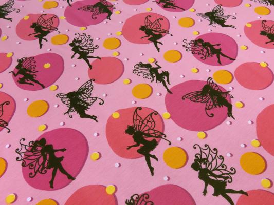 Fabric cotton jersey fairies dots design pink orange black white dress fabric children's fabric