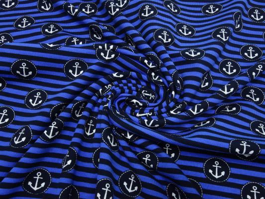 Stoff Baumwolle Jersey maritimen Anker Streifen Design marine royalblau weiß Kinderstoff Kleiderstoff