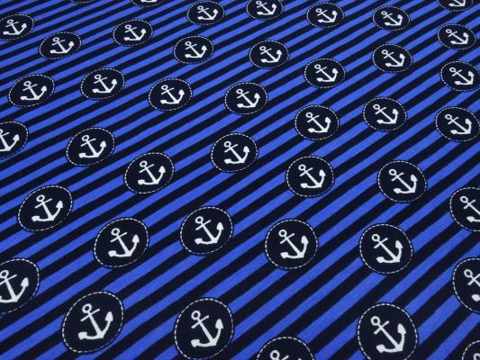 Stoff Baumwolle Jersey maritimen Anker Streifen Design marine royalblau weiß Kinderstoff Kleiderstoff