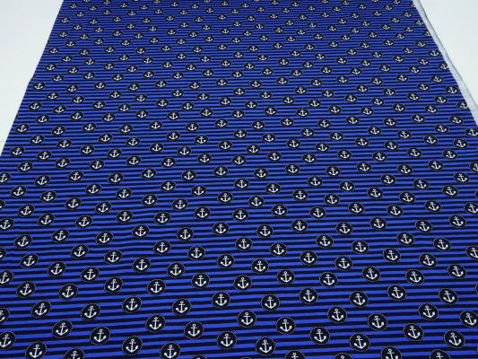 Stoff Baumwolle Jersey maritimen Anker Streifen Design marine royalblau weiß Kinderstoff Kleiderstoff