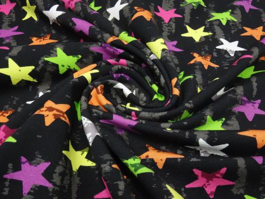 Fabric cotton french terry sweatshirt fabric vintage stars design multicolor black gray colorful children's fabric dress fabric