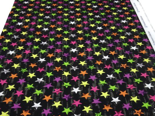 Fabric cotton french terry sweatshirt fabric vintage stars design multicolor black gray colorful children's fabric dress fabric