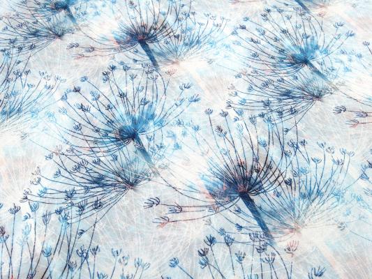 Fabric cotton jersey with dandelion flowers design white turquoise blue colorful dress fabric children's fabric