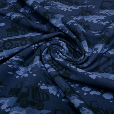 Fabric cotton French Terry sweatshirt fabric excavator truck construction site vehicles design blue light blue black children's fabric dress fabric