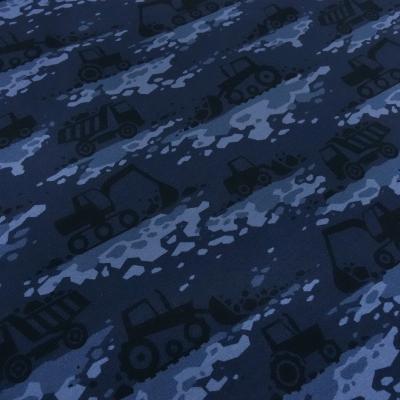 Fabric cotton French Terry sweatshirt fabric excavator truck construction site vehicles design blue light blue black children's fabric dress fabric