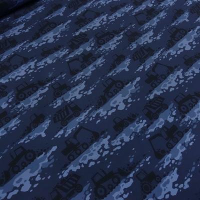 Fabric cotton French Terry sweatshirt fabric excavator truck construction site vehicles design blue light blue black children's fabric dress fabric