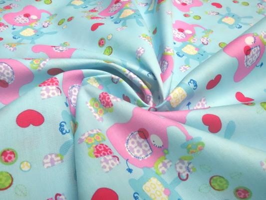 Stoff Baumwolle Popeline Patchwork Elefanten Hasen blau rosa bunt Kinderstoff Kleiderstoff